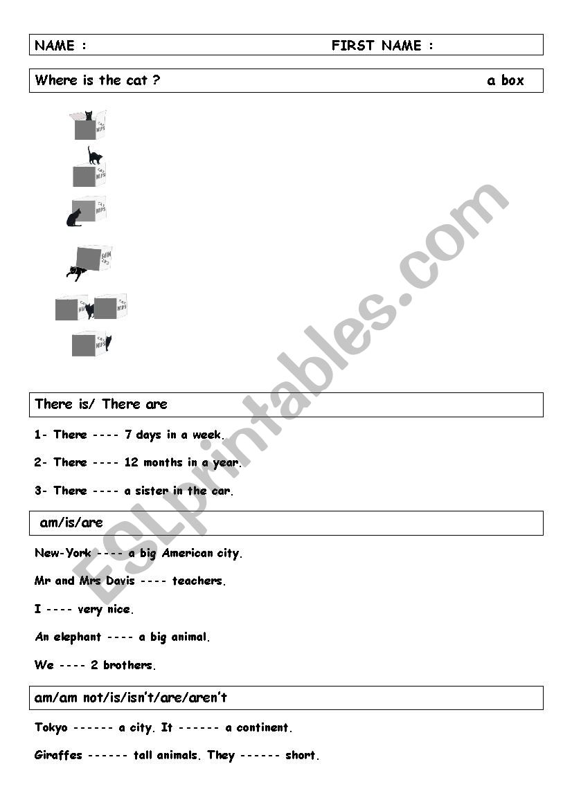 TEST: BE + Prepositions worksheet