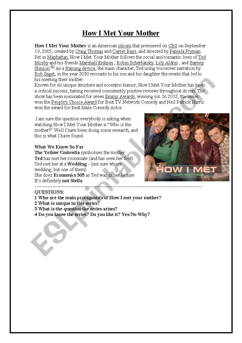 How I met your mother worksheet How I met your mother worksheet