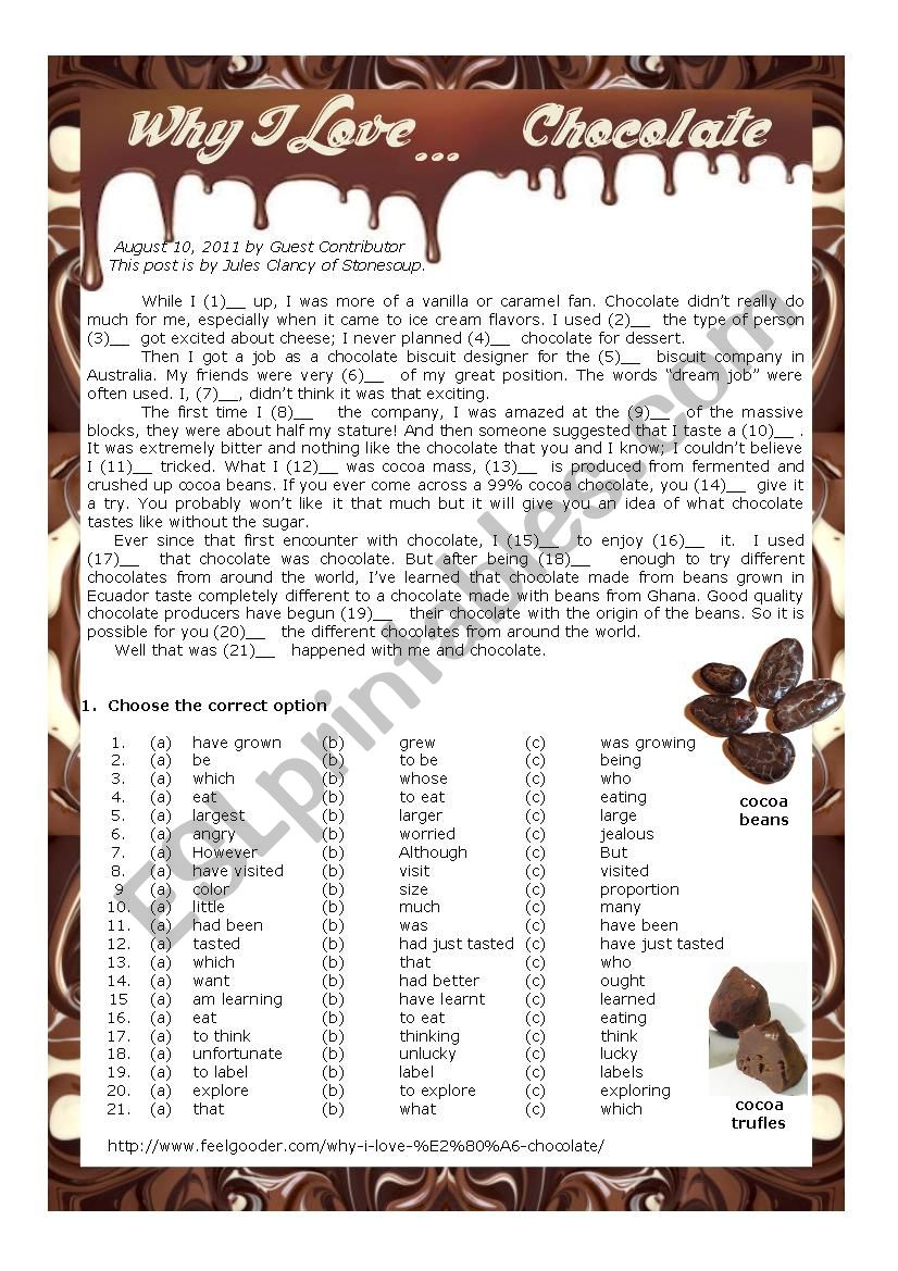Why I Love...Chocolate worksheet