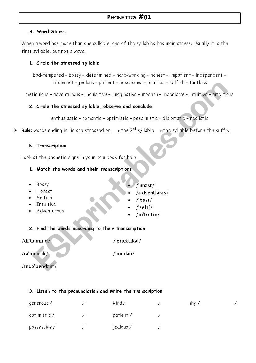 Phonetics worksheet