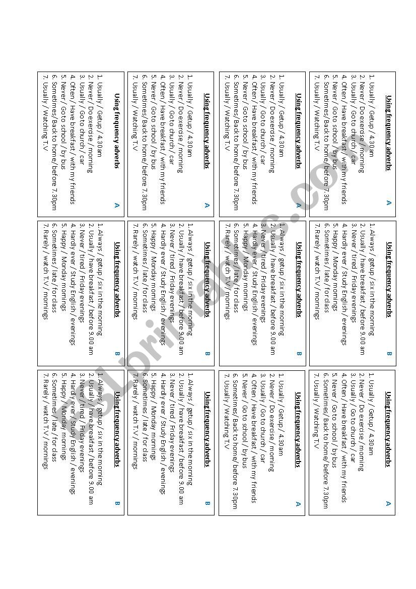 Using frequency adverbs worksheet