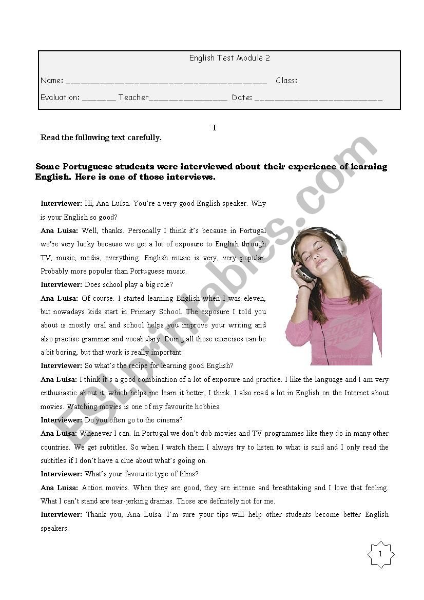 Learning English worksheet