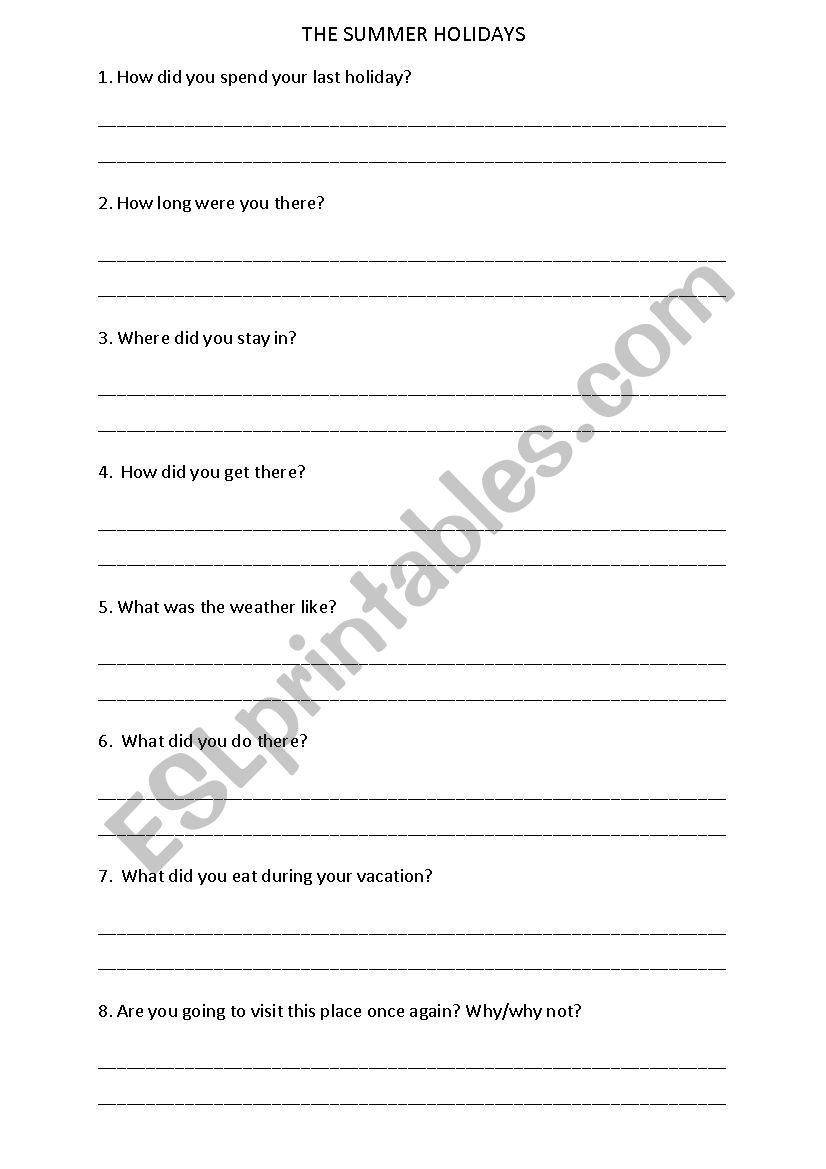 the summer holiday worksheet