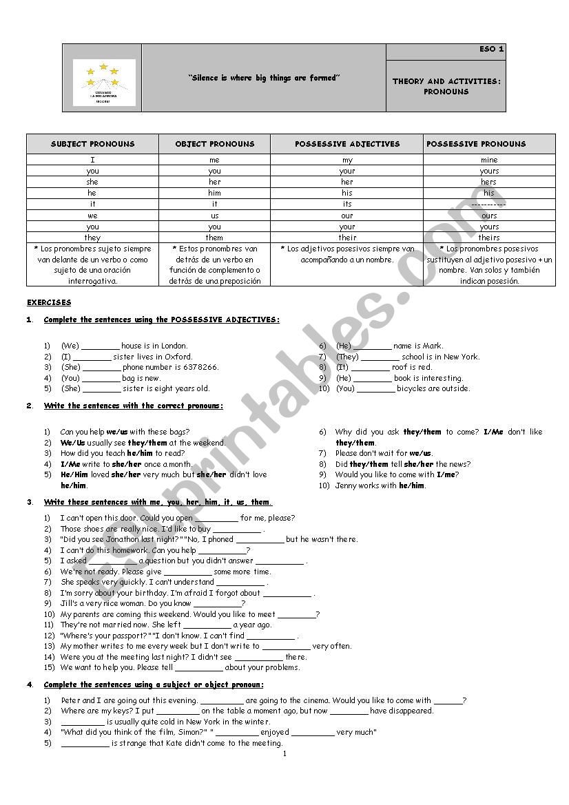 pronouns worksheet