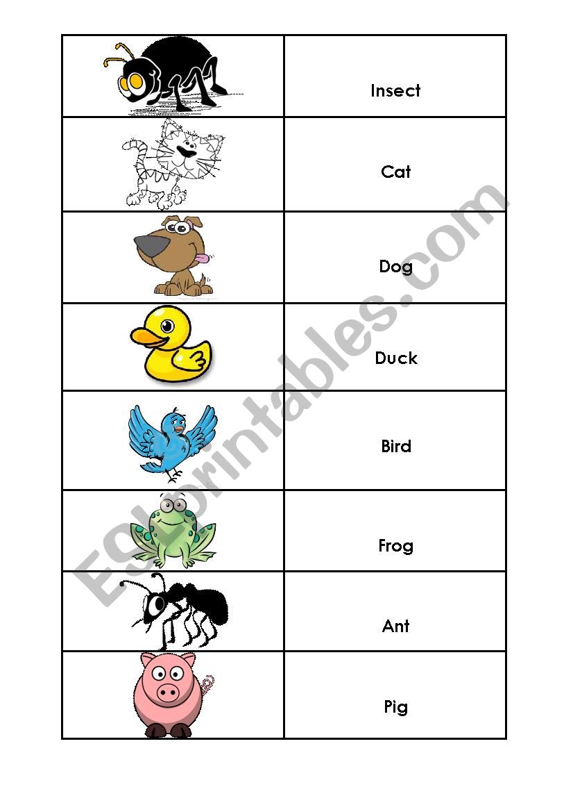 ANIMALS - memory cards part 1 worksheet