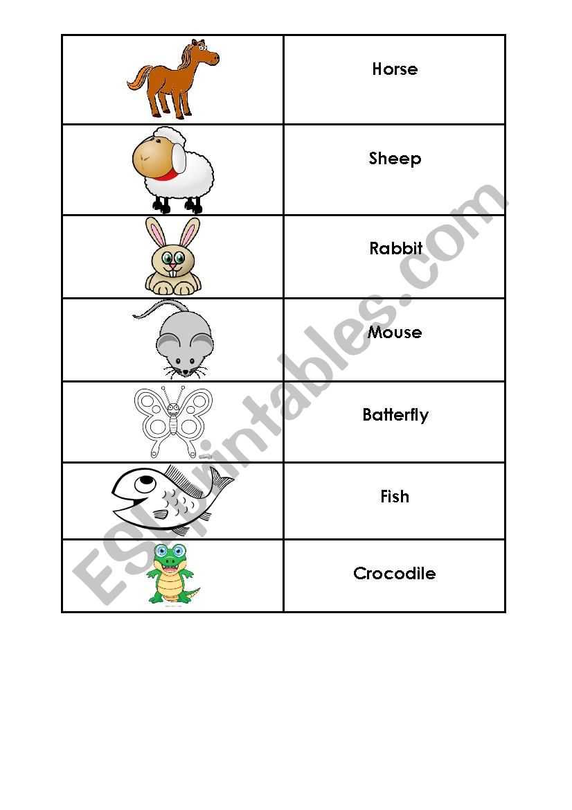 ANIMALS - memory cards part 2 worksheet