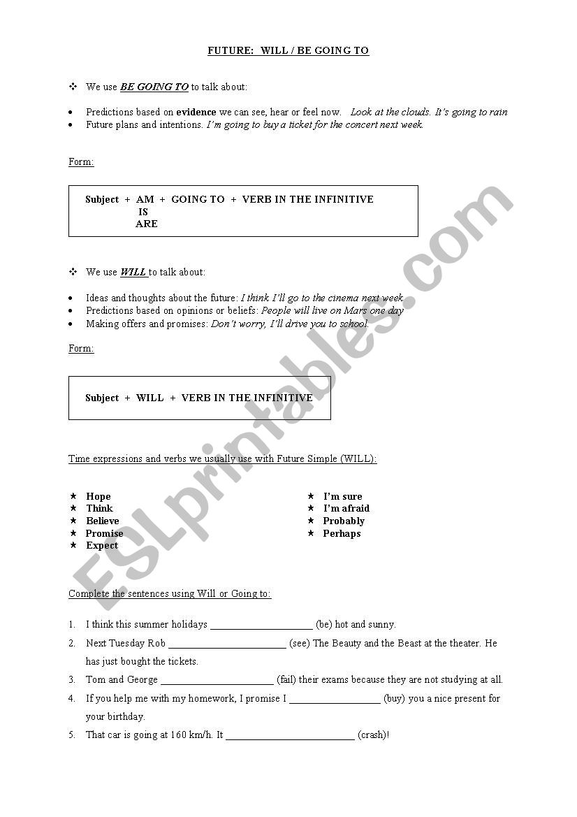 Will or Going to? worksheet