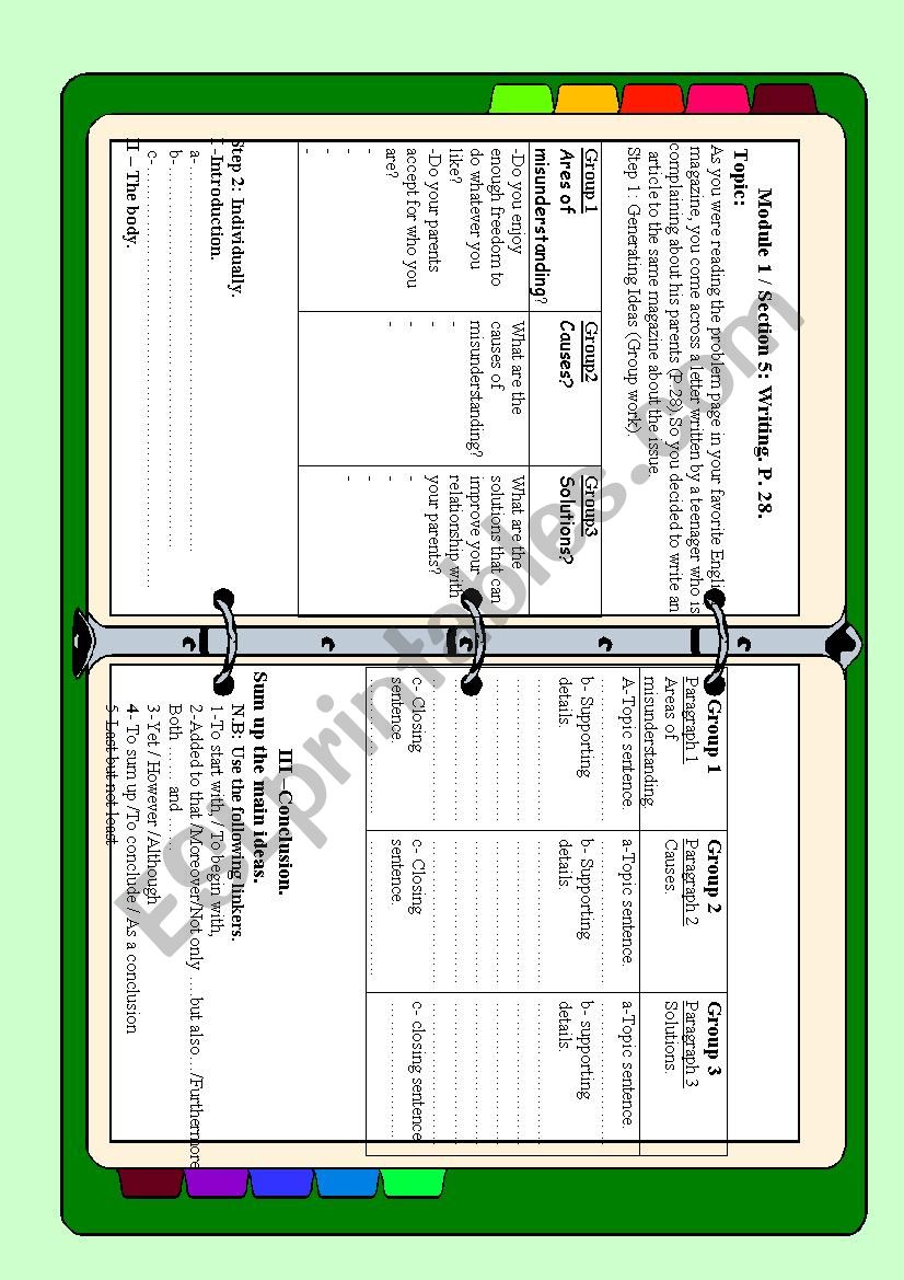 Module 1 /section 5 . Writing worksheet