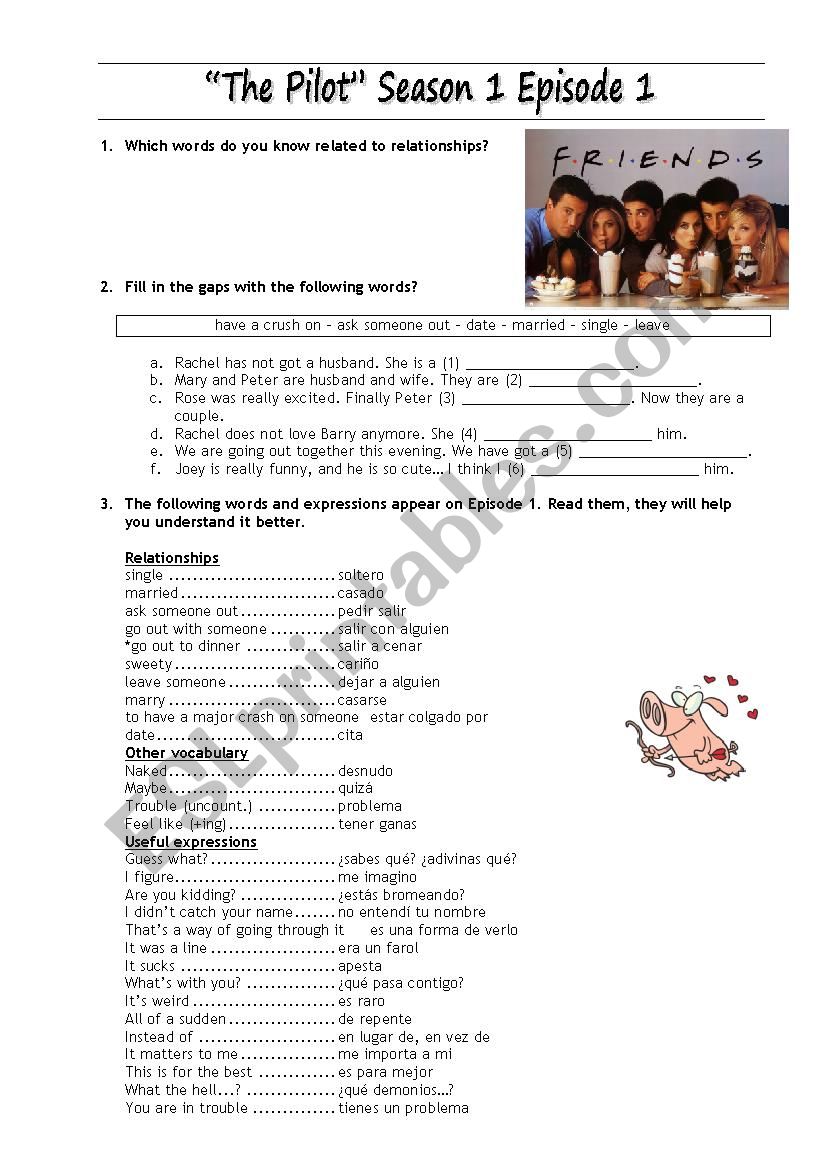 Friends 1x01 worksheet