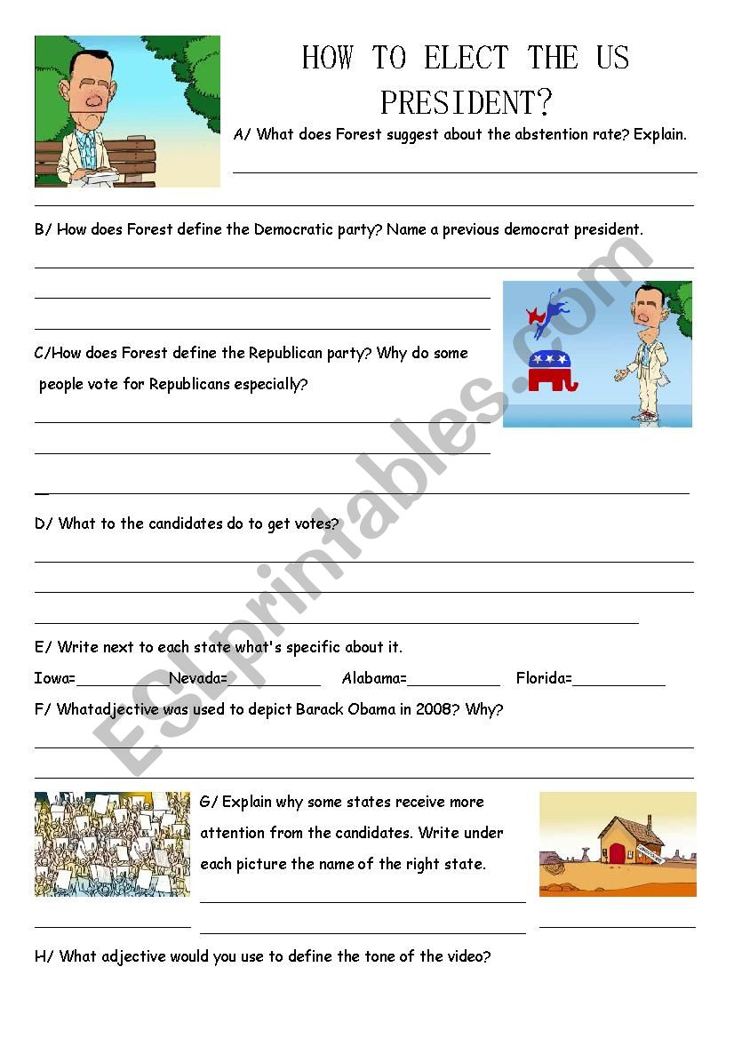 How to elect the US President worksheet