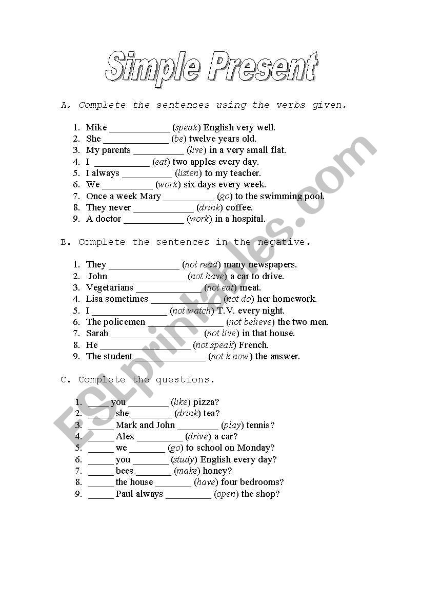 present simple - ESL worksheet by cerdal