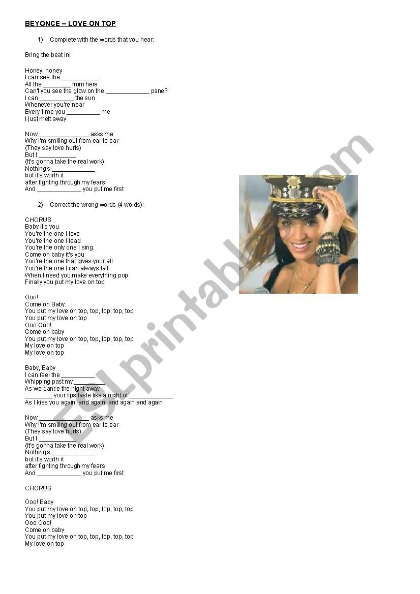 Beyonce - Love on Top worksheet