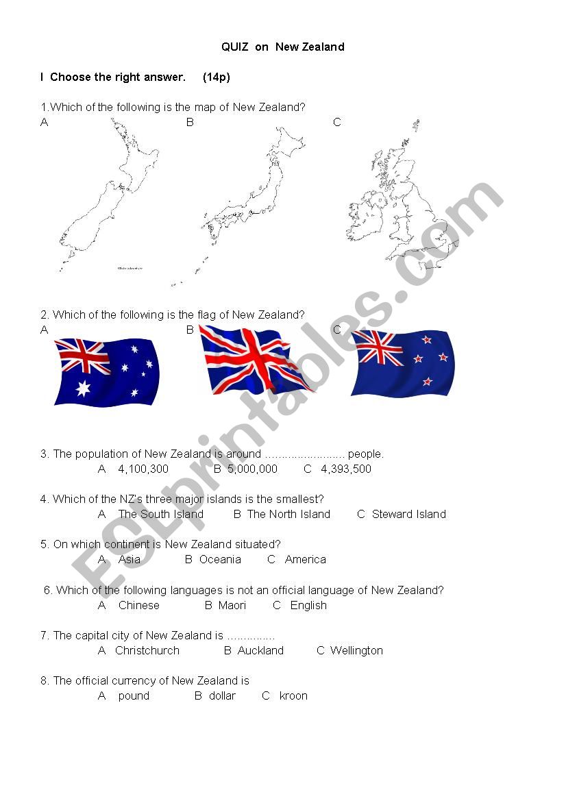 New Zealand worksheet