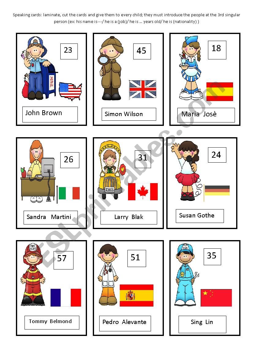  jobs speaking cards part 1 worksheet