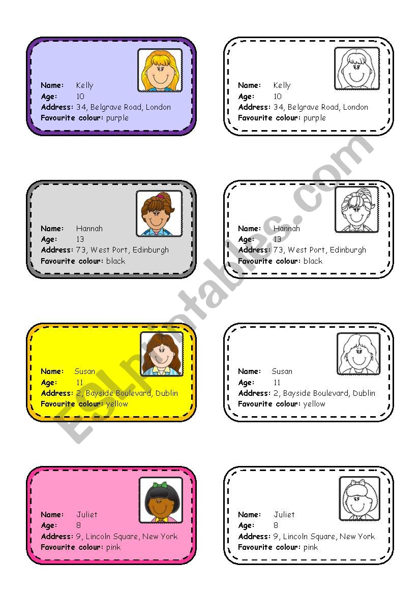 Personal Information - speaking cards - part 2