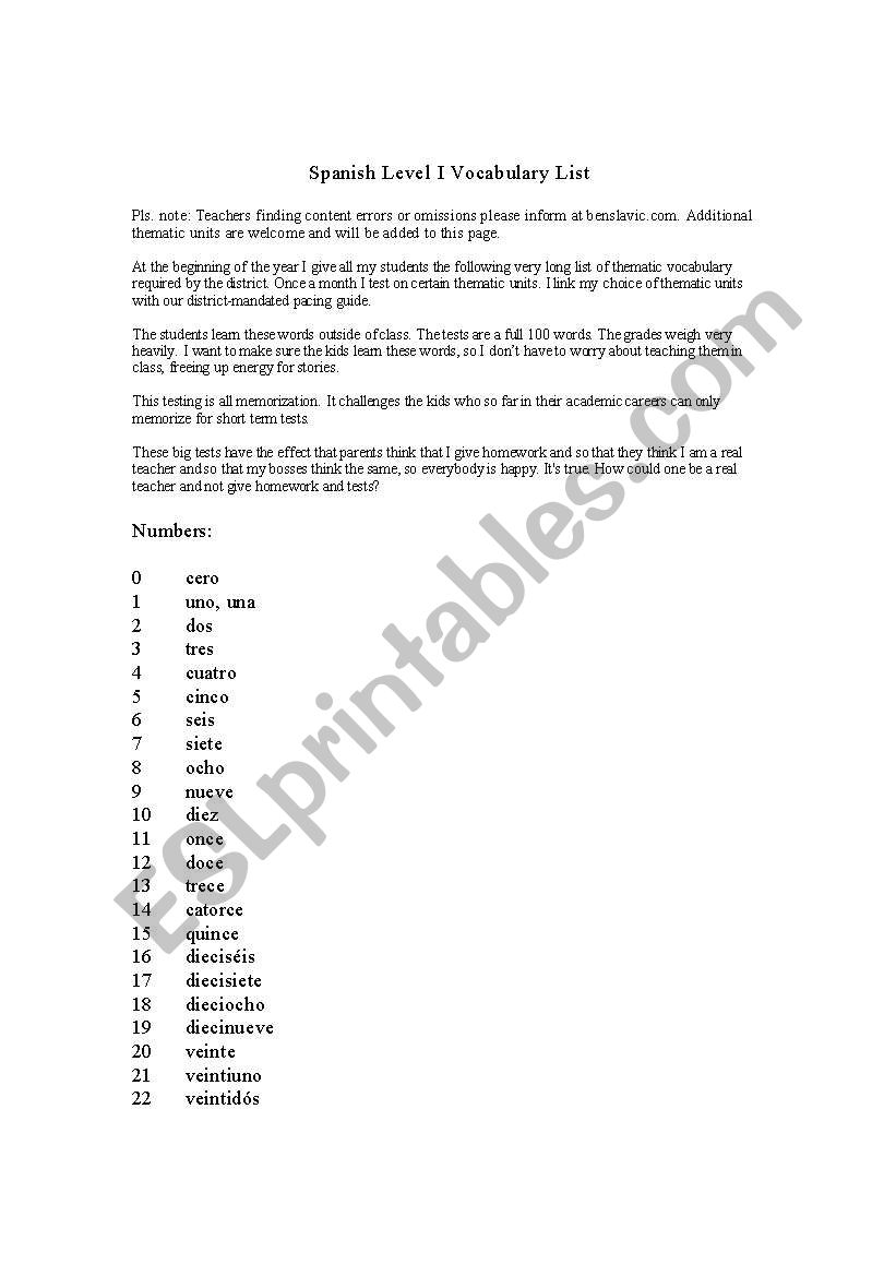 numbers worksheet