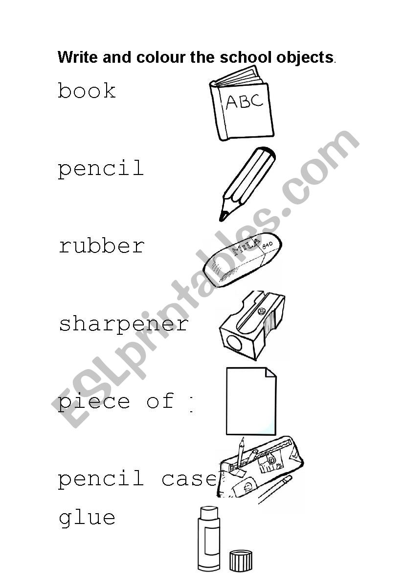 School Objects worksheet