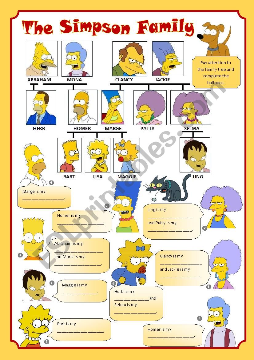 The Simpson Family worksheet