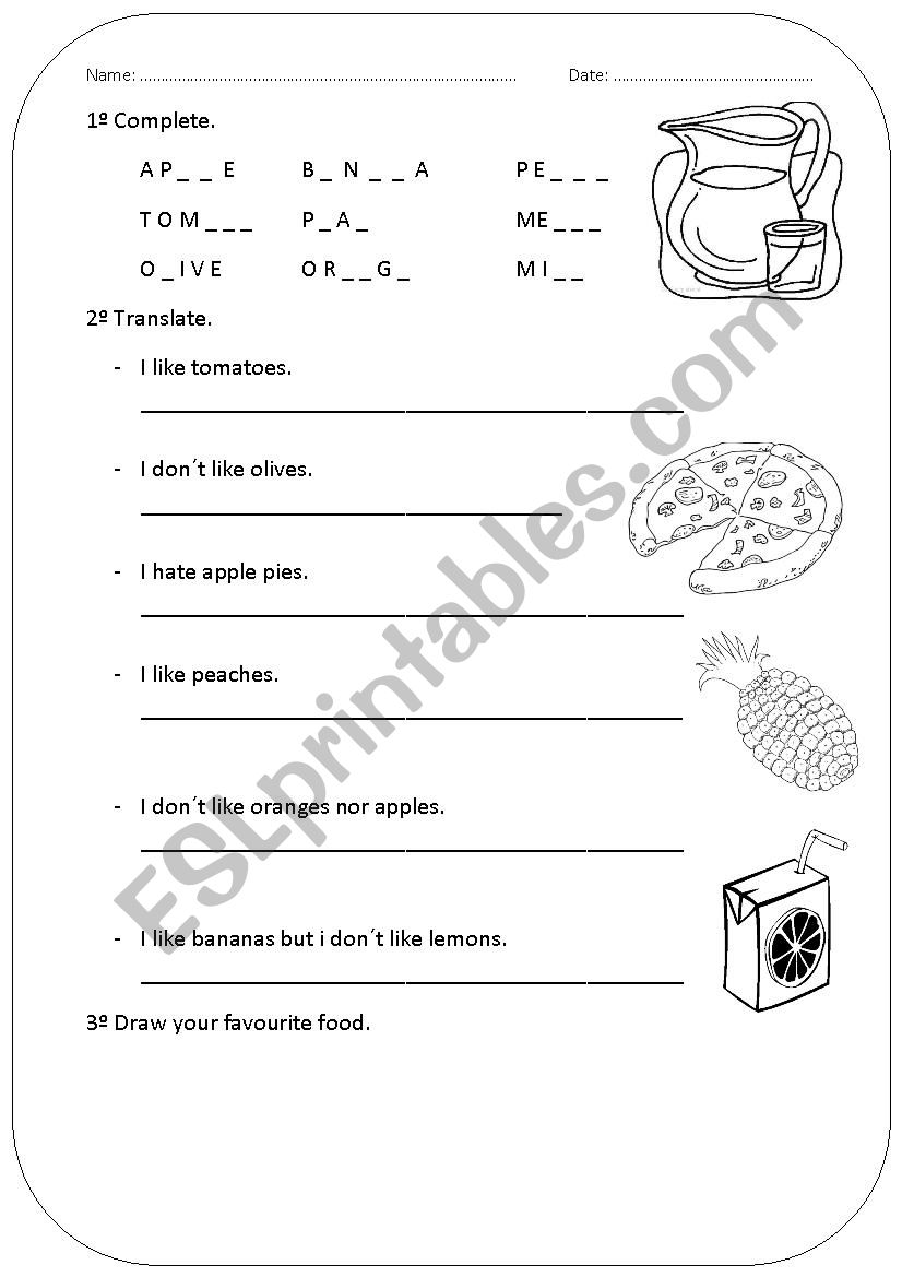 Food Exam worksheet