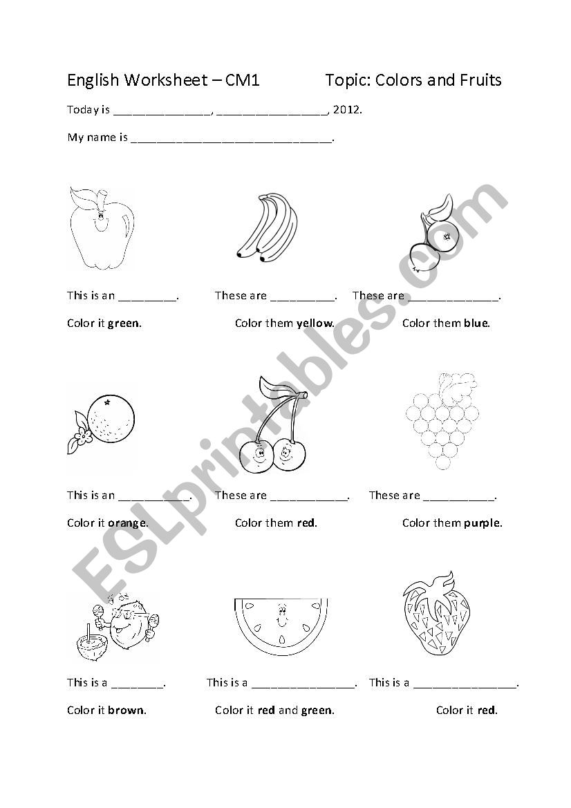 Colors and fruits worksheet