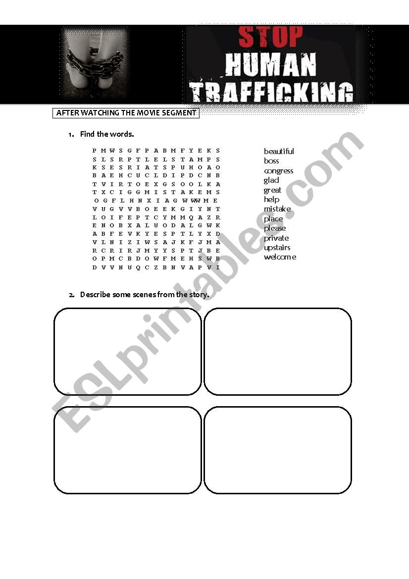 Human trafficking 4/4 worksheet