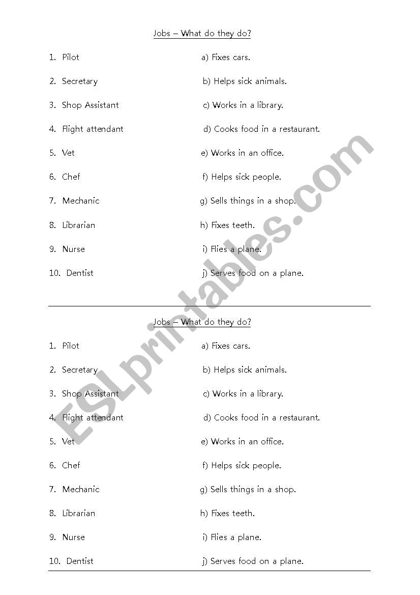 Jobs - What do they do? worksheet