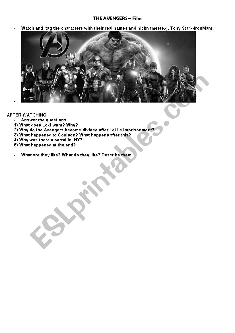 The Avengers - Film worksheet