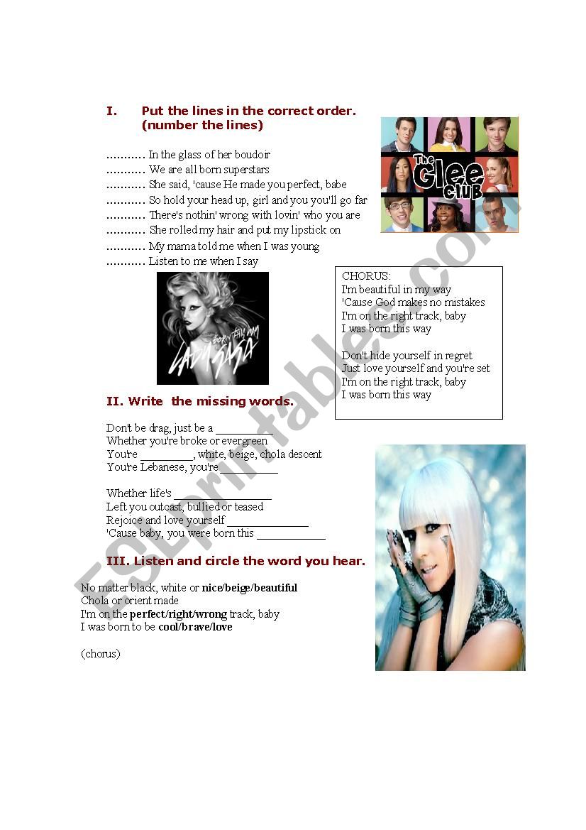 Born this way (listening) worksheet