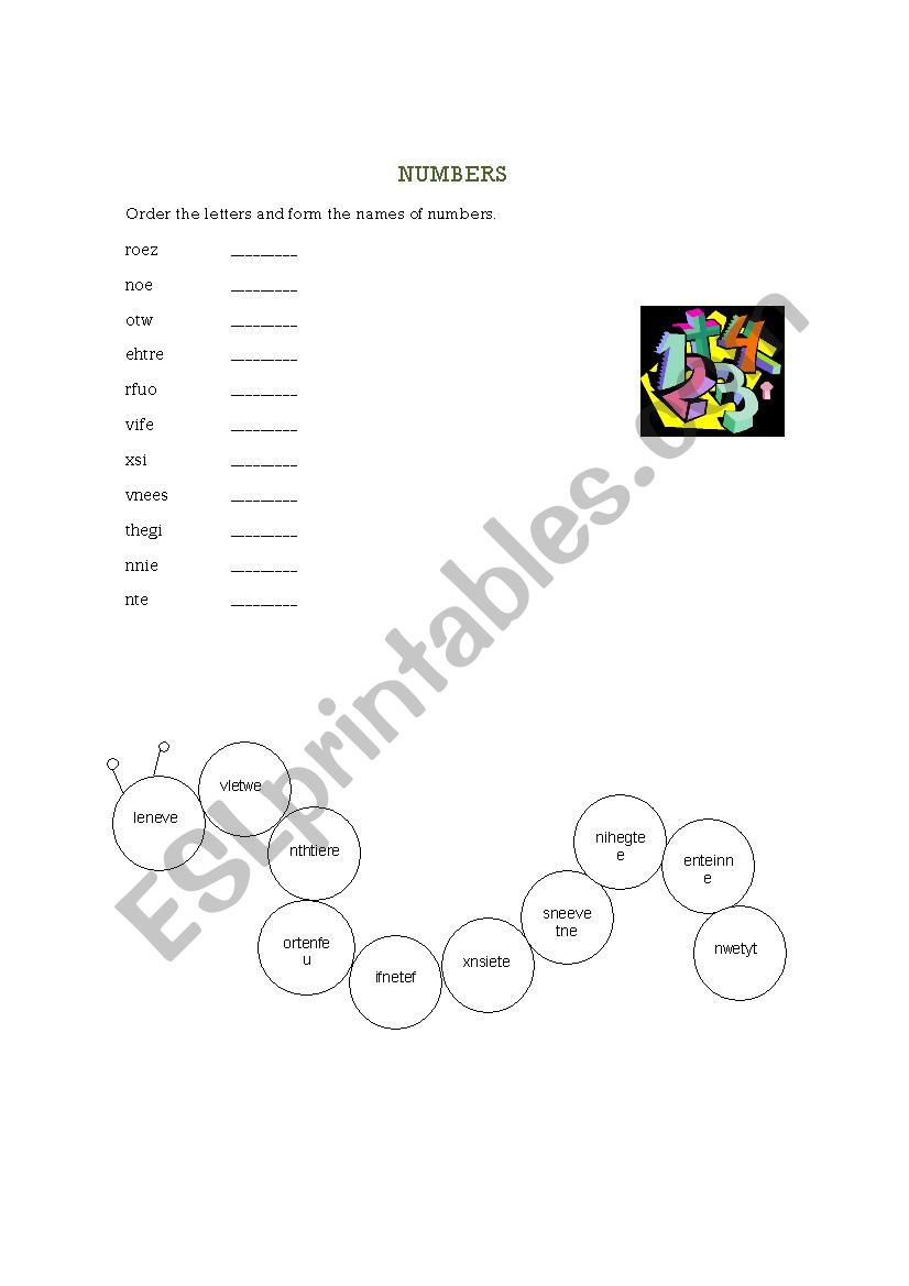 Numbers from 0-20 worksheet