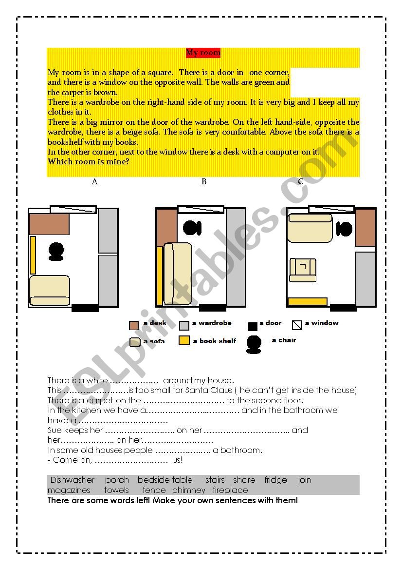 My room worksheet