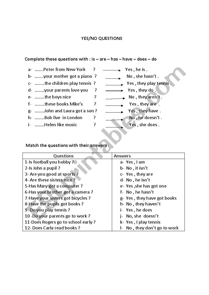 QUESTIONS worksheet