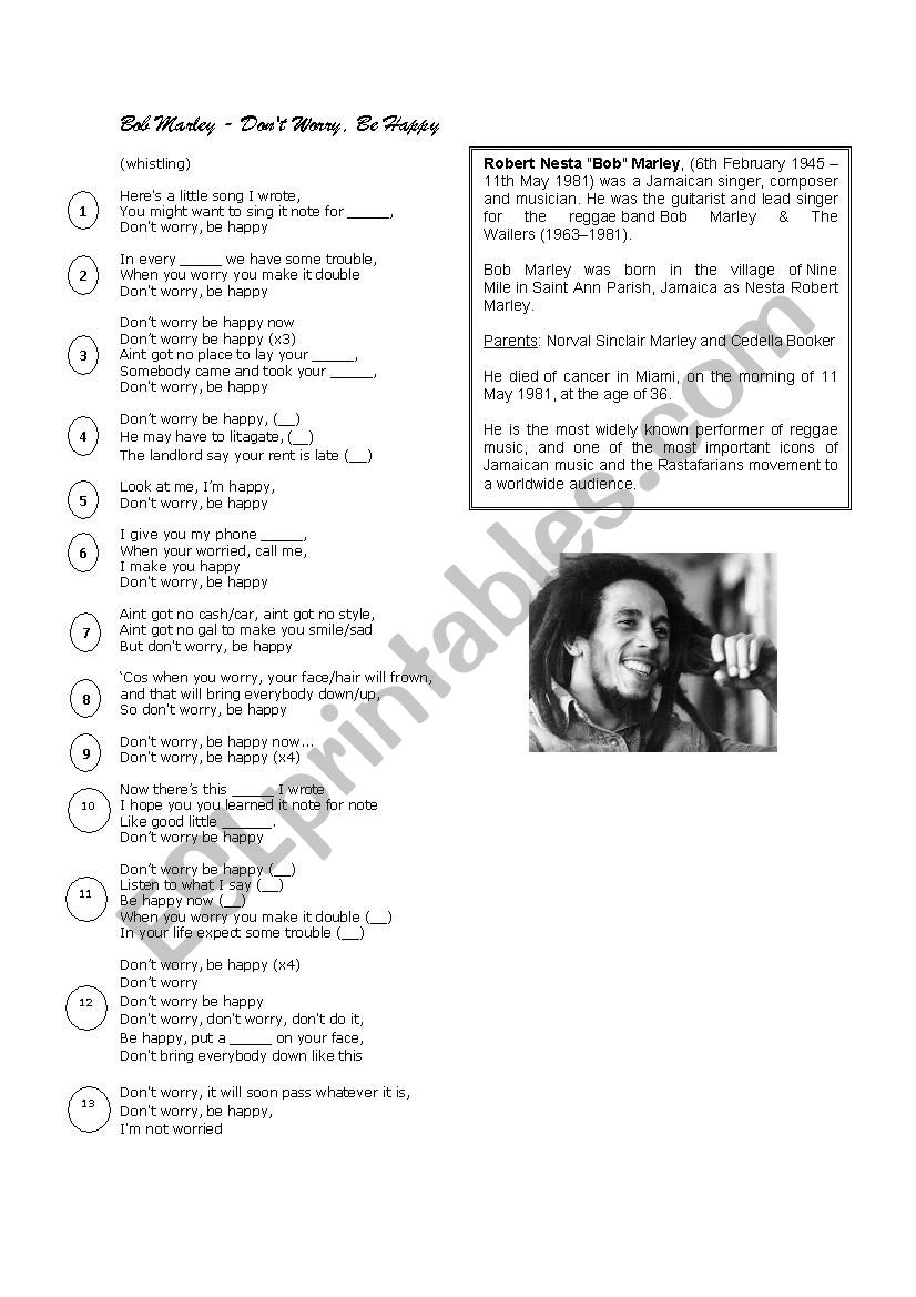 donÂ´t worry, be happy - Bob Marley