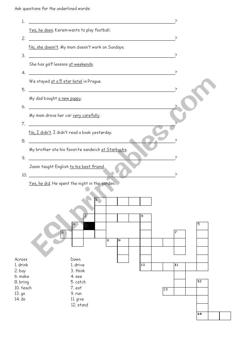 Question Making worksheet