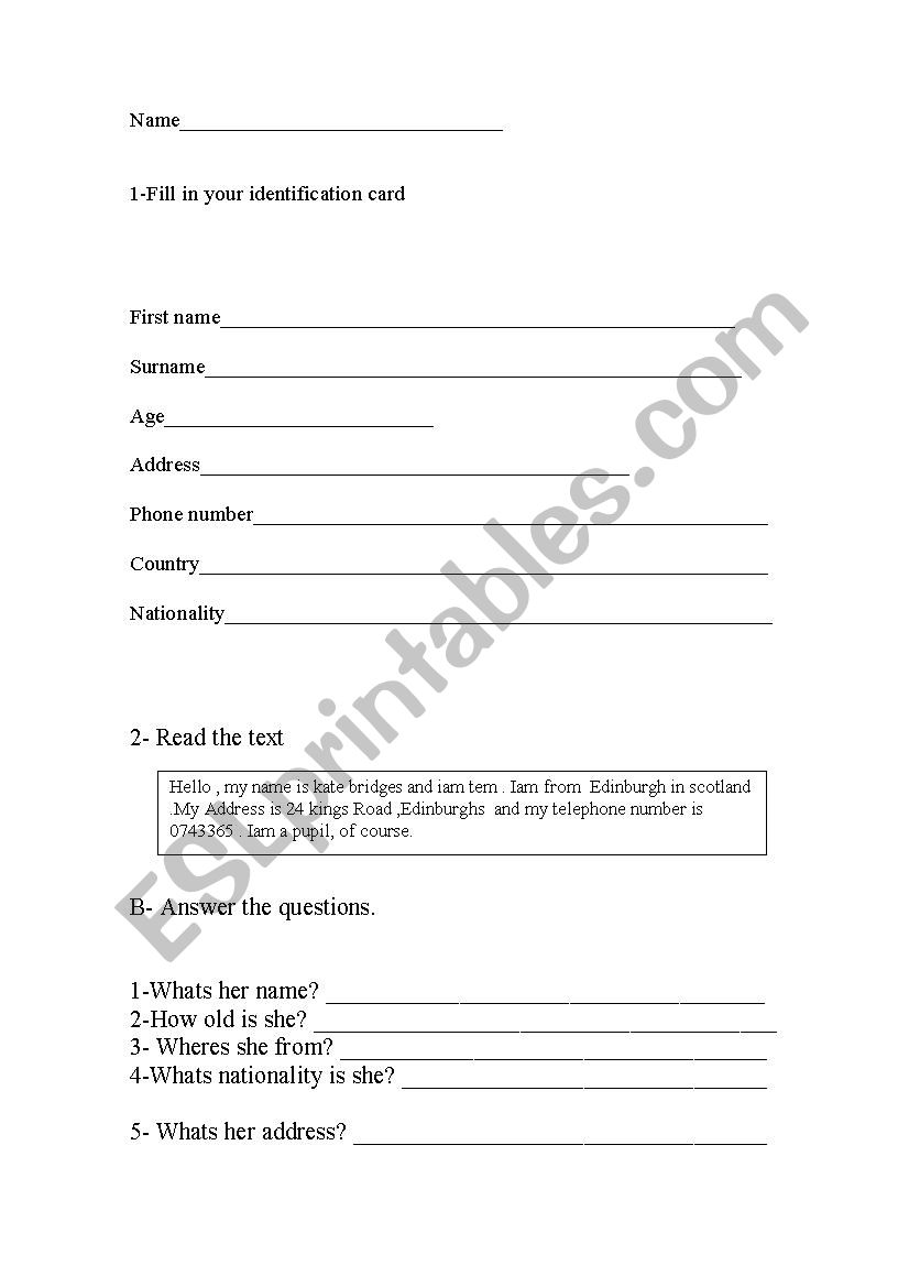 English test 6th grade worksheet