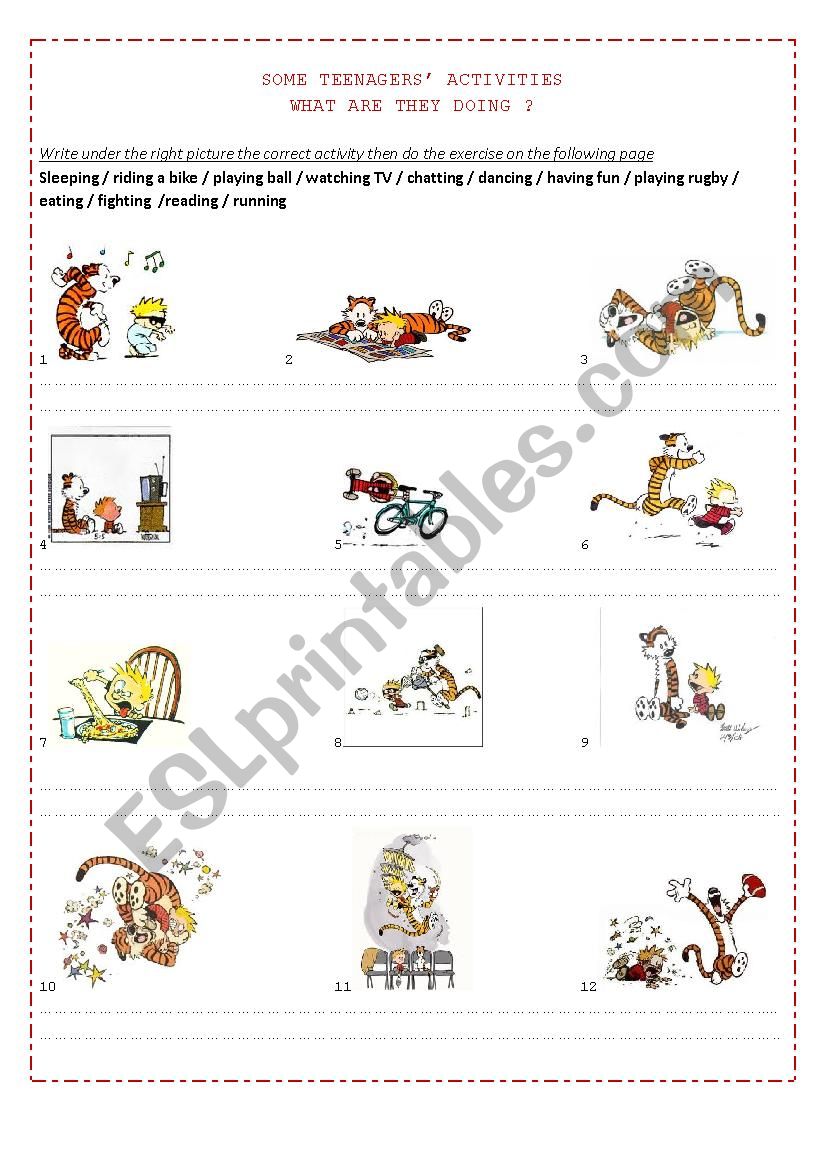 Some teenagers activities worksheet