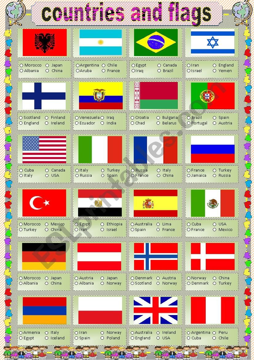 Countries and Flags worksheet