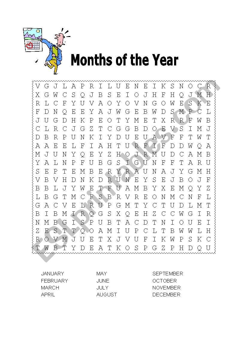 Word search: Months of the Year