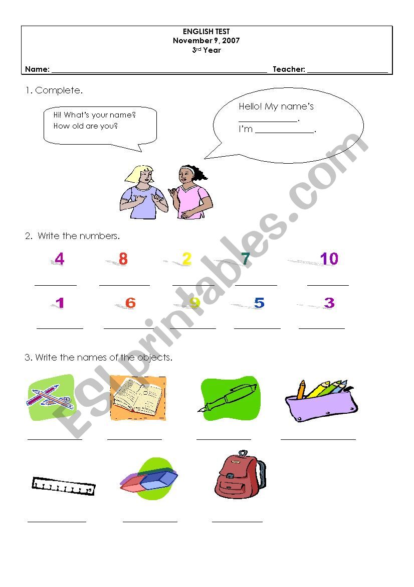 Test - 3rd grade  worksheet