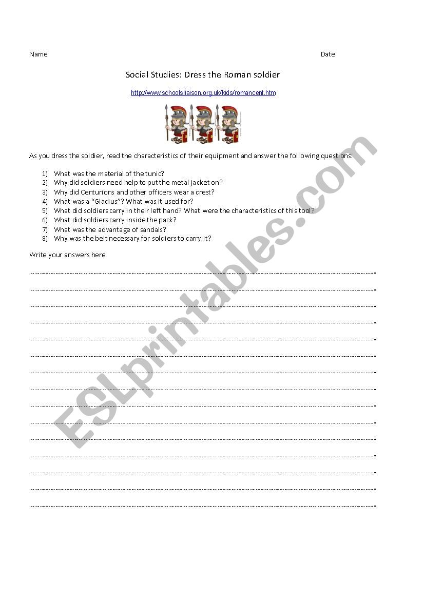 Dress the soldier worksheet