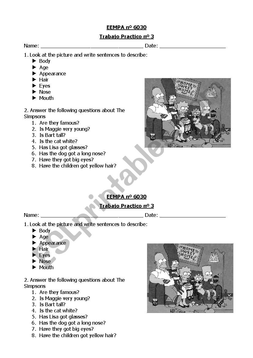 Physical Description worksheet