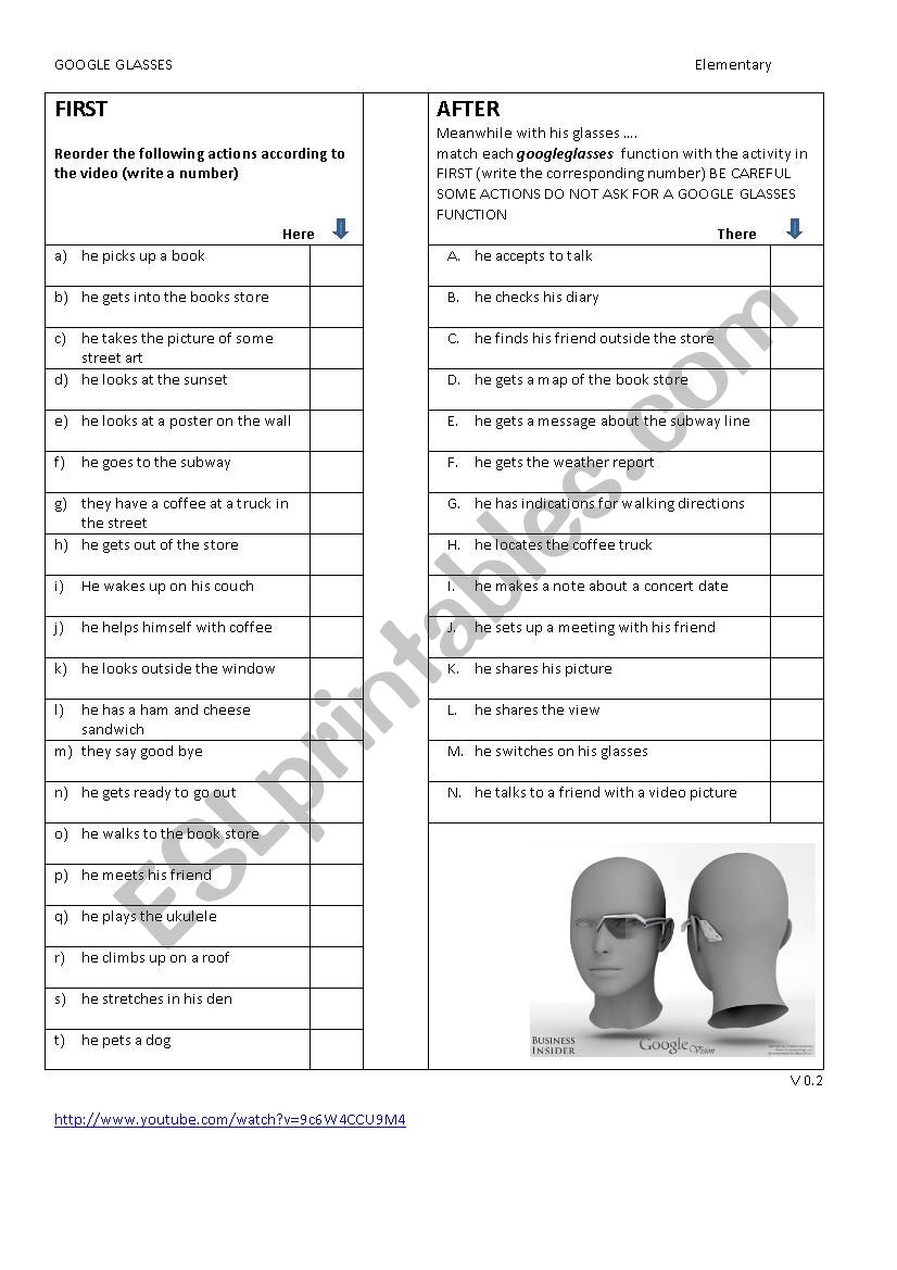 Google glasses ad  video worksheet