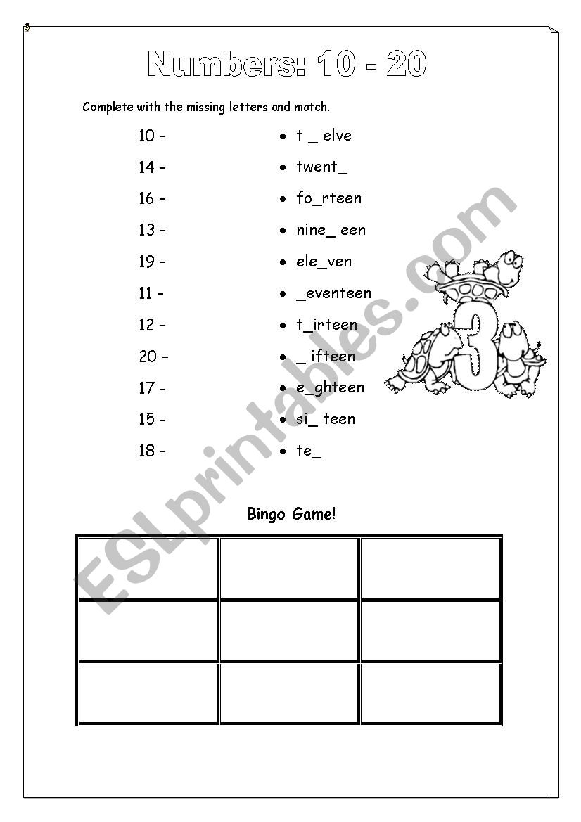 Numbers: 10-20 worksheet