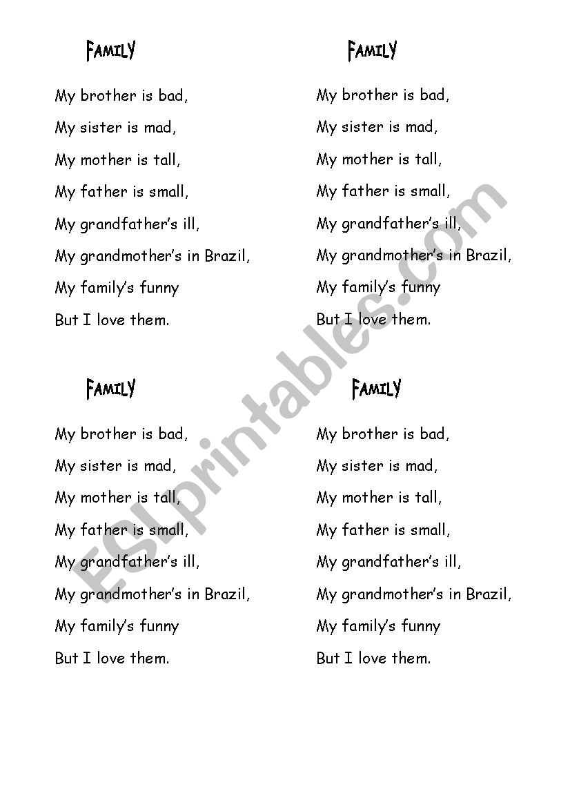 FAMILY worksheet