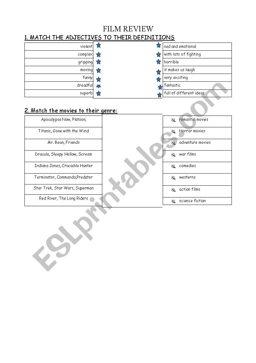 Film review and genres worksheet