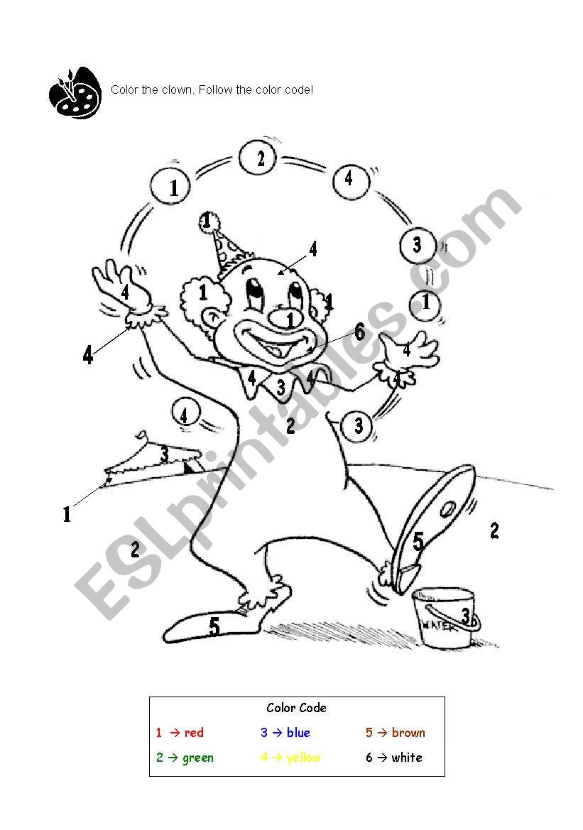 Color the clown. Follow the color code!