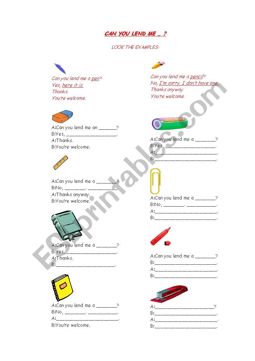 Can you lend me ...? worksheet