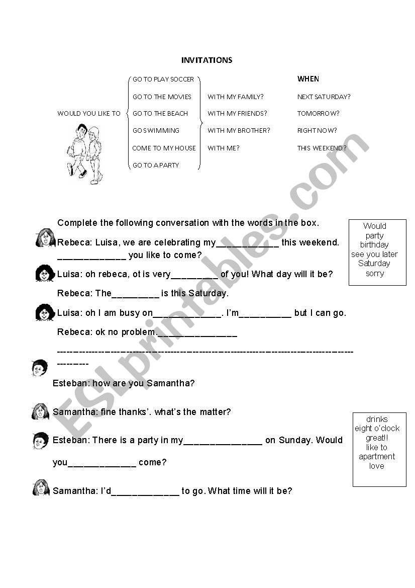 invitations worksheet