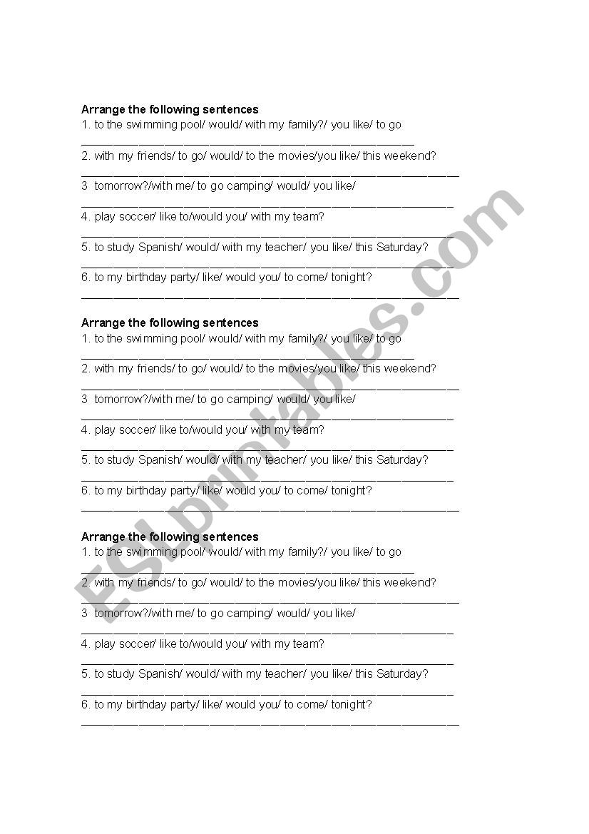 invitations worksheet