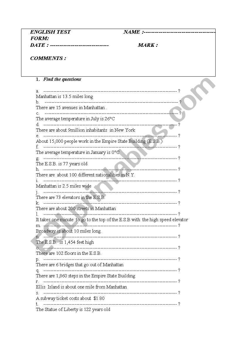 Questions about new York (test)