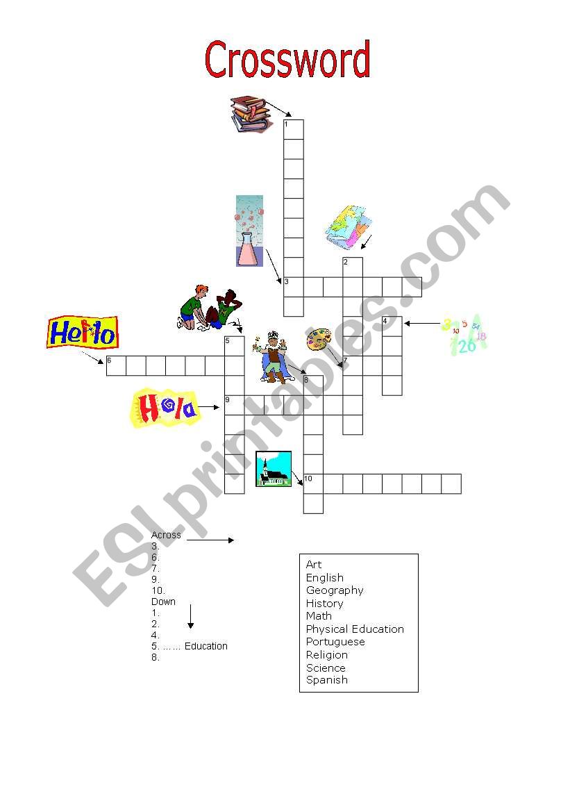 Puzzle: School subjects worksheet